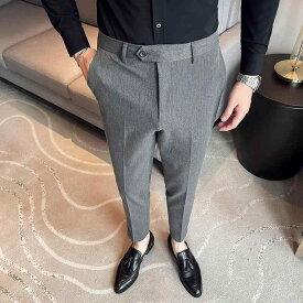 スラックス 男性用 秋冬 スリム 細身 ストレート 大きいサイズ ゆったり ポリエステル混紡 ダークグレー チャコールグレー ビジネス カジュアル オフィス 通勤 普段使い