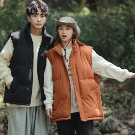 ベスト メンズ 男女兼用 秋冬 中綿入り 保温 防寒 スタンドカラー キルティング ジレ カジュアル 普段使い ホワイト ブラック ブルー ブラウン ポリエステル