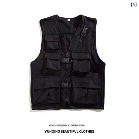 ベスト メンズ トレンド ゆったり ビッグシルエット ワークベスト 機能性 ジレ 薄手 軽量 無地 ポリエステル 春夏 カジュアル ストリート ブラック カーキ
