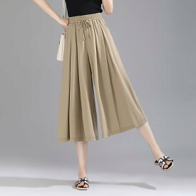 キュロット レディース プリーツ ワイドシルエット 八分丈 ハイウエスト 綿麻 リネンブレンド 薄手 軽量 涼しい 快適 微ストレッチ 春夏 通勤 普段使い 小柄 低身長 きれいめ