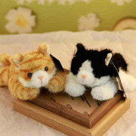ぬいぐるみ キッズ 子供用 猫 ねこ 掌サイズ 寝そべり ポーズ かわいい リアル 子猫 ふわふわ 超ソフト PPコットン プレゼント ギフト 癒し インテリア 雑貨 黄色 グレー モノトーン