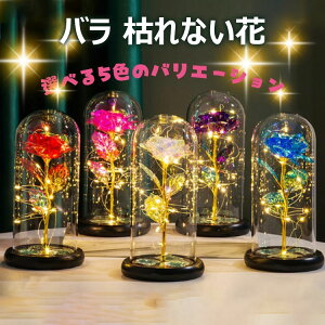 【6%OFFクーポン】バラ 枯れない花 造花 薔薇 ゴールドメッキローズ フラワーライト LEDライト付き 電池式 花束 プレゼントバラ キラキラ ガラスドーム クリスマス バレンタインデー フラワー