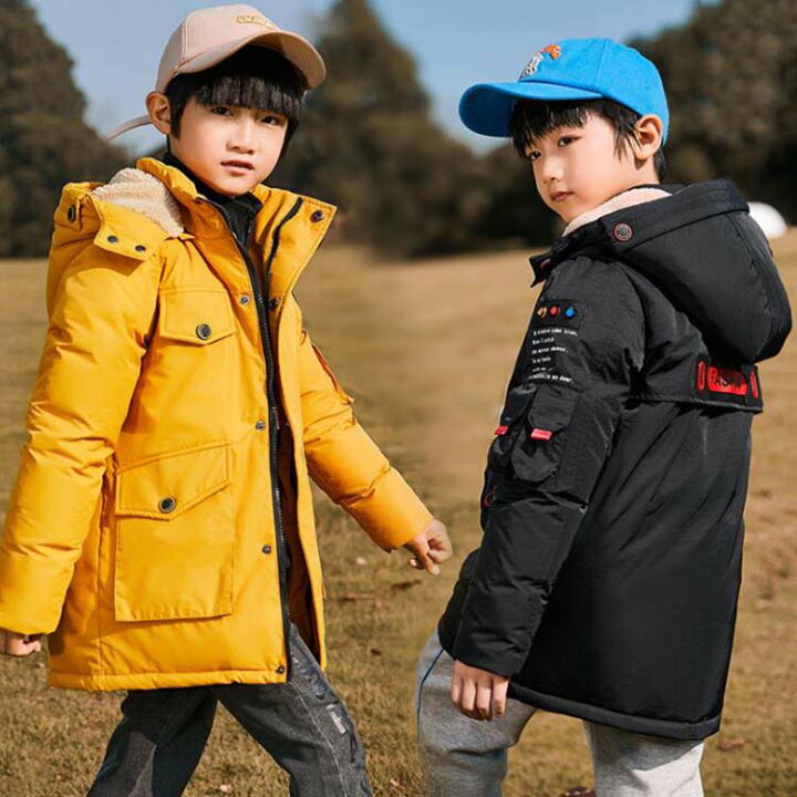 楽天市場 子供服 冬用 アウター 男の子 カッコイイ ロングダウンコート ベビー ダウンジャケット 子供 軽量 防寒 秋冬 通園 通学 1 170cm フード付き 花福屋