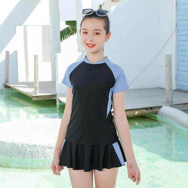 楽天市場 2点セット キッズ水着 女の子 水着 スクール水着 セパレート トップス ショートパンツ付きスカート スポーツウエア 子供 水着 スイムウェア レデイーズ 水着 ジュニア 花福屋