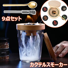 カクテルスモーカーキット 9点セット 燻製器 5種類の木製チップ付き スモーク ウイスキー くんせい器 フードスモーカー スモーカー キット 家庭用 燻製キット スモークマシン カクテルスモーカーセット グラス 燻製 ウイスキー スモークヘッド燻製器 ウィスキー愛好 贈り物