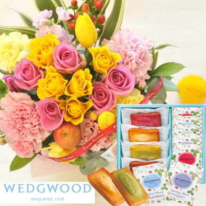花とスイーツのセット10本バラアレンジメントとフィナンシェ&「ウェッジウッド」ティーバッグセット WEDGWOOD(ウェッジウッド)送料無料【北海道・沖縄・離島お届け不可】生花 花束 メッセ