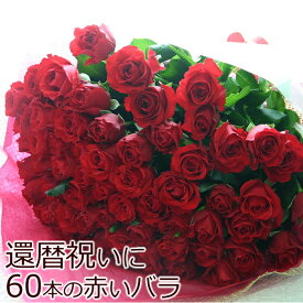 【送料無料】長寿のお祝い・還暦祝いに赤いバラ！ 赤バラ 60本の花束(等級M)
