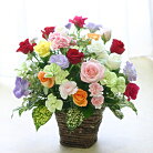 楽屋見舞いに バラ15本と季節の花のフラワーアレンジメント(アレンジメントフラワー) 誕生日…