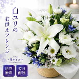【送料無料 即日発送】大輪 白ユリ お供え花(フラワーアレンジメントS) お彼岸 墓参り お供え花 お悔やみ 命日 仏事 法事 法要 ペットのお供え ご仏前 ご霊前 墓参 喪中 喪中見舞い ユリ 花 アレンジメント ギフト 枕花 お供え専用 【画像配信】【メッセージカード 立札】