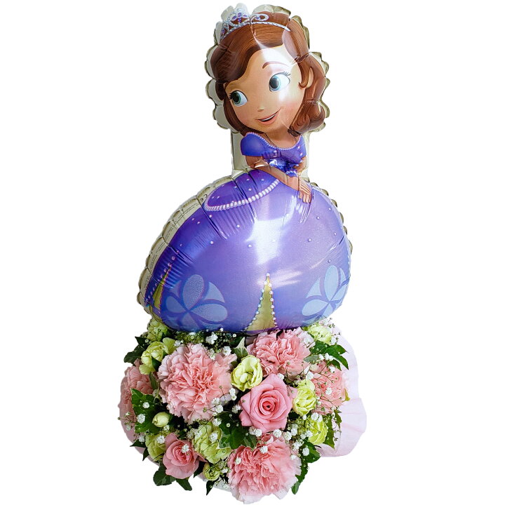 楽天市場 花金高岡本店オリジナル生花アレンジメントディズニー Pg ピンク グリーン 小さなプリンセス ソフィア プリンセスバルーン付きフラワーアレンジメント 母の日 誕生日 花 御祝 フラワーアレンジメント 幅 約23cm 高さ 約48cm 花金 高岡本店 楽天市場店