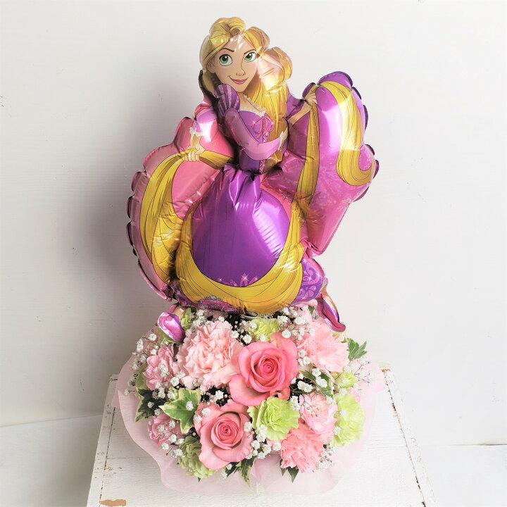 楽天市場 花金高岡本店オリジナル 生花アレンジメント ラプンツェルバルーン付きpg アレンジメント ディズニー ゆめかわいい ピンク グリーンのお花 母の日 誕生日 バレンタイン 花 御祝 フラワーアレンジメント 結婚 還暦 結婚記念日 幅 約23cm 高さ 約45cm 花