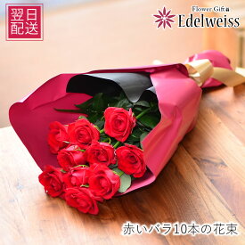 クリスマス プレゼント プロポーズ 結婚記念日 誕生日 成人式 花束 レッドローズ 赤いバラ 赤薔薇 愛妻の日 お祝い プレゼント届日指定 結婚 妻 翌日 明日 急ぎ 明日着 配送 届け 宅配 翌日配達花 エーデルワイス 送別 卒園 卒業 入園 入学 赤いバラ10本