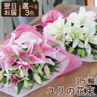 敬老の日【最短 翌日お届け 12時まで】ユリの花束 15輪以上 (ピンク・白・ミックス色が選べる) フラワー…