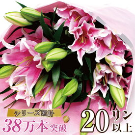 花束 誕生日 プレゼント フラワーギフト ユリ 大輪 百合 お供え 生花 ゆり 結婚祝い お祝い 大輪系 結婚記念日 ピンクユリの花束 20輪 エーデルワイス 明日 急ぎ 明日着 配送 配達 届け 宅配 翌日配送花