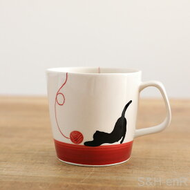 マグカップ 波佐見焼 毛糸ねこ 赤 おしゃれ かわいい 大きい 大 コーヒーカップ 猫 マグ 猫柄