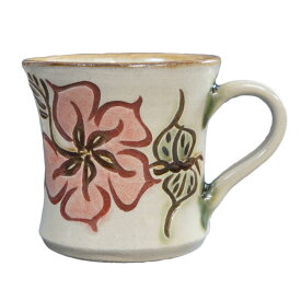 マグカップ おしゃれ やちむん 沖縄陶器 マグ ハイビスカス 線彫り 赤 | コーヒーカップ コーヒー