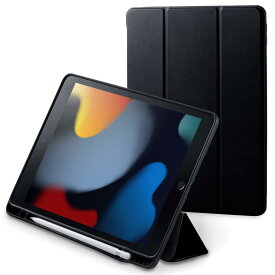 エレコム iPad 10.2 第9/8/7世代 (2021/2020/2019年) ケース オートスリープ/ウェイク対応 Apple Pencilスタンド・ホルダー付 ブラック TBWA19RWVSABK