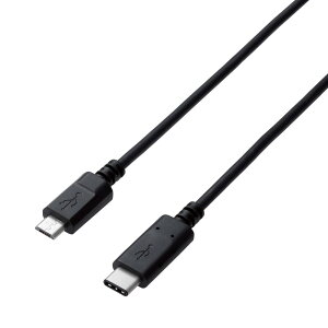 �G���R�� USB-C�P�[�u�� C-microB 0.5m USB2.0 �F�ؕi 3A�o�� �u���b�N U2C-CMB05NBK