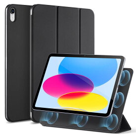 ESR iPad 11世代 ケース A16 (11インチ、2025モデル) iPad 第10世代 (10.9インチ、2022モデル)専用 強力マグネット吸着式 スリムな三つ折りスタンドケース 自動ウェイク/スリープ耐 久性保護 軽量 シルクのよう滑らか Reboundシリーズ ブラック