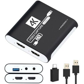 HDMI キャプチャーボード Switch対応 4K パススルー対応 1080P 60FPS USB 3.0 高速伝送 ビデオゲームキャプチャー ボード PC/PS4/PS5/Xbox/Wii U/ウェブカメラ/スマートフォン対応 Windows 7/8/10/11 Mac Linux Android iPad に対応、OBS Zoom XSplit QuickTime Potplayer 互