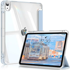 SQBEBS iPad 11世代 ケース (A16) 2025 iPad 第11/10世代 10.9インチ 2022 透明 アクリル カバー ペンシルホルダー付き 三つ折りスタンド Touch IDと オートスリープ 機能対応 超スリムス 耐衝撃 PU合成レザー カバー ライトブルー