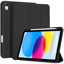 ProCase iPad 11世代/10世代 ケース iPad（A16）11インチ 2025/10.9インチ 2022通用 A2696 A2757 A2777 ペン収納 弾性のあるTPUバック 耐衝撃 三つ折り スタンド スマートカバー（ブラック）