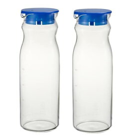 HARIO(ハリオ) 耐熱フリーポット マイン 冷水筒 2本セット 実用容量1200ml 透明 ブルー 耐熱ガラス製 熱湯・食洗器OK 麦茶ポット 日本製 FPM-2012-TBU