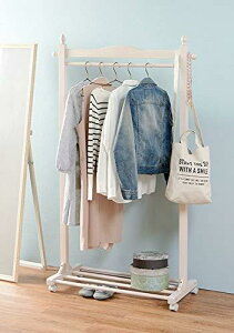 萩原(Hagihara) ハンガーラック コートラック コートハンガー キャスター付き 【収納力と使いやすさの両立】 衣類収納 天然木 木製 ホワイト 幅90cm VR-7238WS