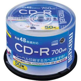maxell データ用 CD-R 700MB 48倍速対応 インクジェットプリンタ対応ホワイト(ワイド印刷) 50枚 スピンドルケース入 CDR700S.WP.50SP