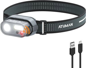 ATuman �[�d�� LED �w�b�h���C�g MH1, �y���� 1����z���P�x�A�E�g�h�A�w�b�h�����v USB�[�d�\ ���y�� �L�����v �o�R �U�� �ނ� ��� ��d�p �h�Зp �œK ���{��戵������