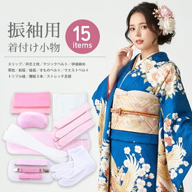 振袖の着付けにオススメ 和装用 着付け小物セット 15点セット （衿芯・伊達締め・マジックベルト・腰紐・きものベルト・前板・後板・帯枕・トリプル紐・ストレッチ足袋・和装スリップ）　set-18-15