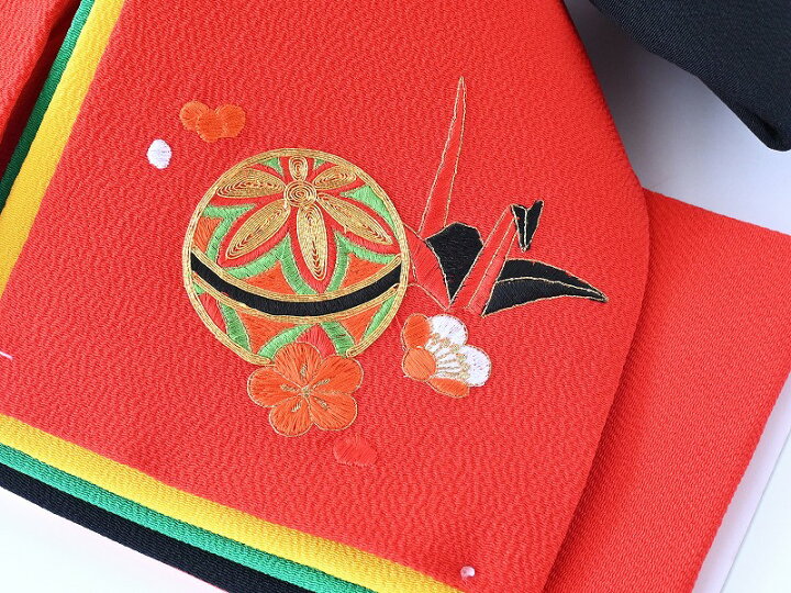 楽天市場】七五三 七歳用 簡単 毬 鶴 金駒刺繍 正絹 結び帯 中寸 単品 