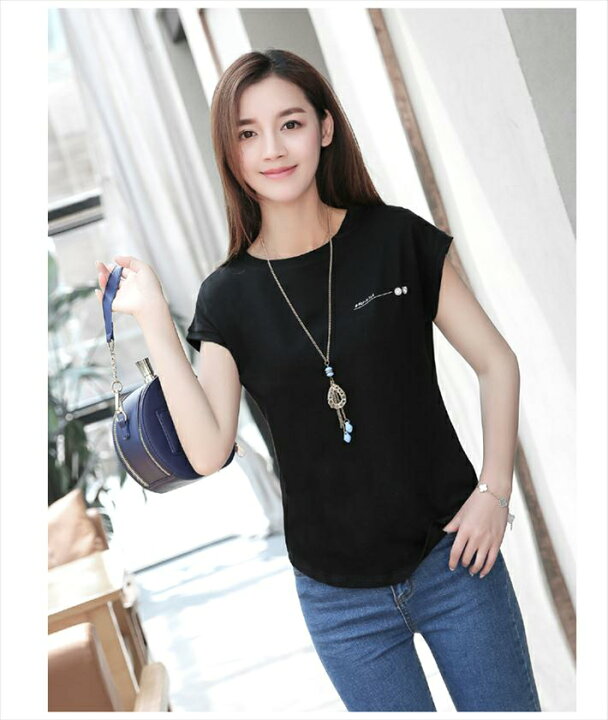 楽天市場 白ｔシャツ レディース 白ｔシャツ Tシャツレディース Tシャツ レディース 半袖 レディース 白tシャツ 肩の刺繍がかわいい カットソー チュニック 綿 シンプル 大人かわいい ホワイト ブラック ブルー ピンク スリーブレスシャツ ノースリーブ 送料無料