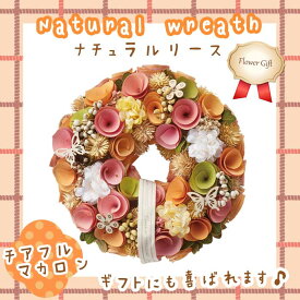 フラワー リース チアフルマカロン Mサイズ 可愛い ナチュラル 天然素材 ギフト プレゼント 誕生日 壁掛け 玄関 母の日 雑貨 wreath 5193-B
