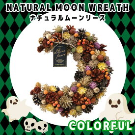 ナチュラル ムーン リース L HW656 wreath カラフル colorful 天然素材 玄関 プレゼント present ギフト gift ハロウィン Halloween 花の大和