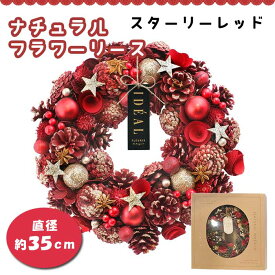 フラワーリース スターリーレッド 飾り 壁掛け クリスマス 玄関 ドア ナチュラル リース 天然素材 ギフト プレゼント CM1608-A 送料無料