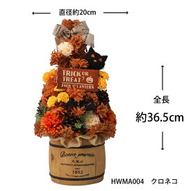 雑貨 1個【ツリーアレンジ】クロネコ オレンジのツリーアレンジメント 樽 ハロウィン トピアリーHWMA004-neko