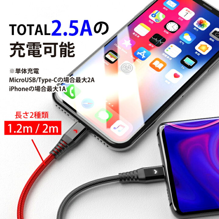 ブルー iPhone USB Android 変換アダプター 3in1 充電器