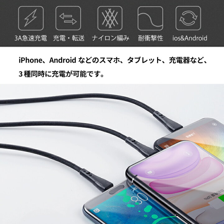 3in1 充電器 iPhone Android USB 変換アダプター　黒　15