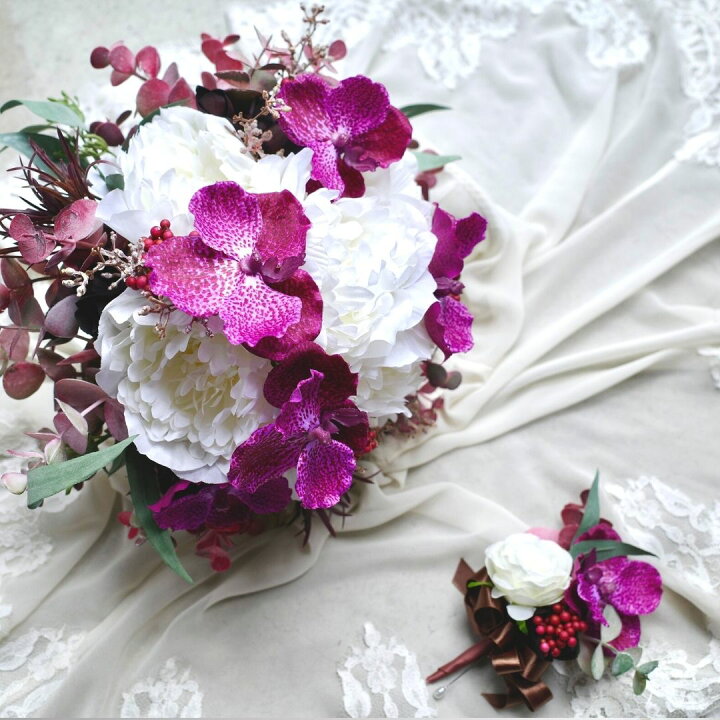 楽天市場】ウェディングブーケ 造花ブーケ シャクヤク 芍薬 ラン 