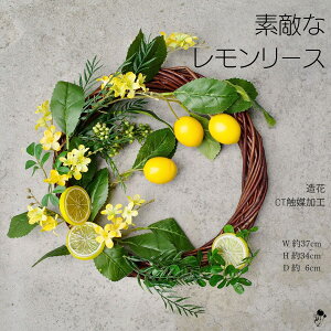 リース 玄関 レモン グリーン 壁飾り ドアリース ナチュラル 造花 インテリア 黄色 爽やか かわいい フレッシュ 元気 ビタミンカラー 飾り 癒し お洒落 玄関インテリア プレゼント CT触媒 母