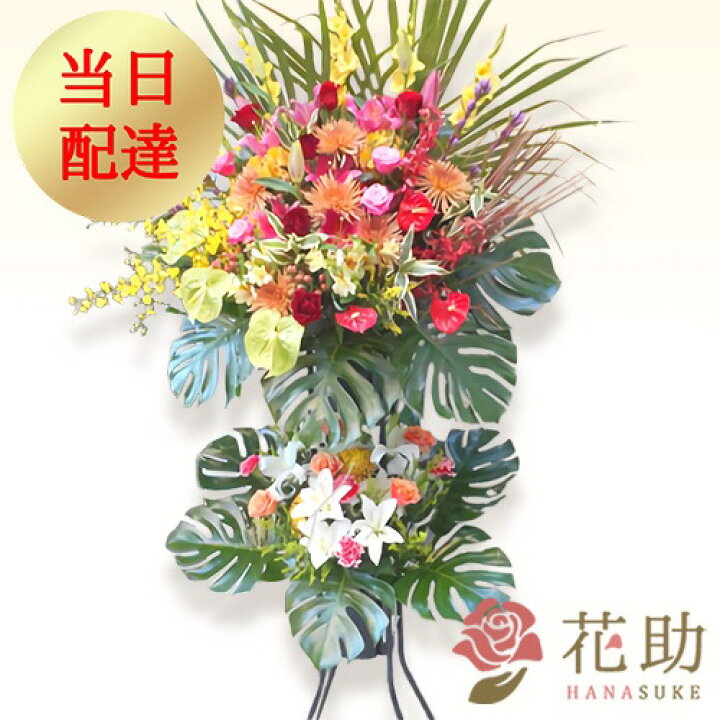 楽天市場 当日配達 開店祝い 花助が厳選した花屋のお祝いフラワースタンド花2段 円 花 フラスタ 選べる花色は25色 全国手渡し配送無料 名札付き 画像報告 設置 回収無料 あす楽対応 名札無料 開業祝い 開院祝い 花助 フラワースタンド花専門店
