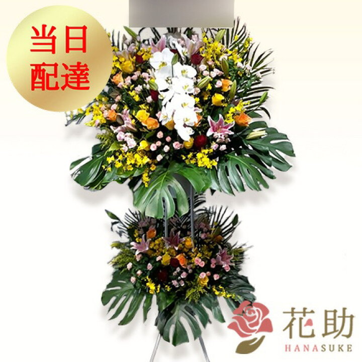 スタンド花 フラワーコンシェルジュ厳選花屋の胡蝶蘭入りスタンド花 2段 円 名札無料 東京大阪名古屋はじめ全国配達 アウトレット 送料無料