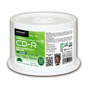 HIDISC CD-R �����ۑ��f�[�^�p 52�{�� 700MB �z���C�g���C�h�v�����^�u�� �X�s���h���P�[�X 50�� HDCR80GP50AR