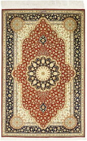 ペルシャ 絨毯 クム シルク 手織 マット ラザヴィ工房 ザロチャラク(約80×120cmサイズ)81 約124×80cm Q-36981