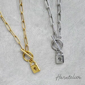 送料無料!【サージカルステンレス】南京錠チャームのマンテルチェーンネックレス nec037 ステンレスネックレス アレルギー対応 ステンレスネックレス 316L 18KGP 18Kメッキで長持ち&つけ