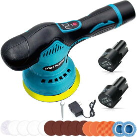 ポリッシャー 充電式 ダブルアクション ポリッシャー 電動ポリッシャー 8段階変速 研磨器 大容量バッテリ一2個搭載 車 コードレスポリッシャー 操作簡単 偏心構造 恒定回転速度 ディスク直径125mm 鏡面磨き ワックス作業 バフ 洗車 車磨き 傷消し 軽量 自動車用 業務用 家庭