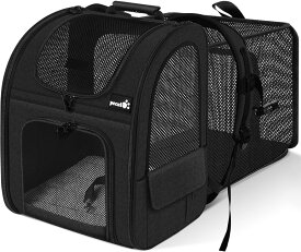 Pecute ペット猫 キャリーバッグ 猫用 犬用 リュック 猫 キャリー リュックメッシュ窓 通気性 拡張可能 2WAY ペット用バックパック 折り畳み お出かけ ドライブ 旅行 通院 防災 避難用 ペットキャリー ブラック XL