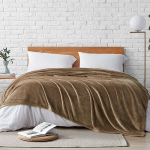 Hansleep 毛布 もうふ 冬用 ダブル ブランケット 大きめ 200x220cm 大判 キャメル マイクロファイバー 柔らかく 肌触り フランネル 洗える 軽量 静電防止 四季適用 (200x220,キャメル)