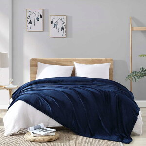 Hansleep 毛布 ダブル 冬用 ブランケット 大きめ 180x200cm 大判 マイクロファイバー 柔らかく 肌触り フランネル 洗える 軽量 静電防止 四季適用 (180x200,ネービー)